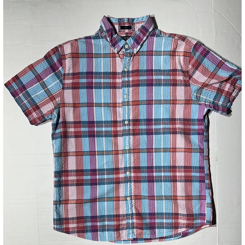 Rye Slim Fit Button Up Shirt Mens Large Pink Multi Plaid Long Sleeve